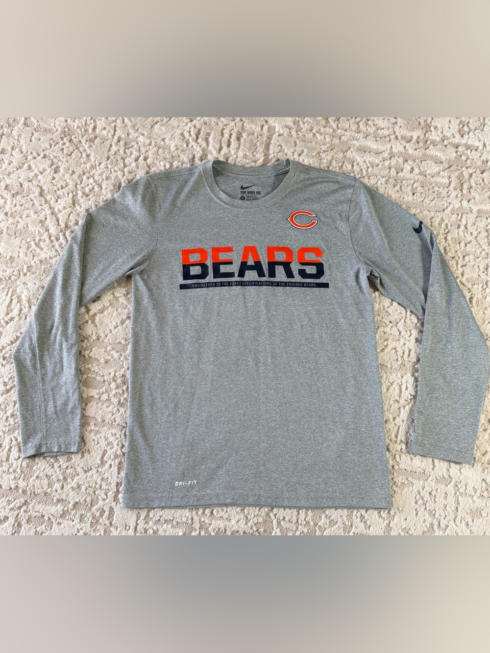 Nike Gray Chicago Bears Long-Sleeve Dri-FIT Tee with Orange & Navy Graphic